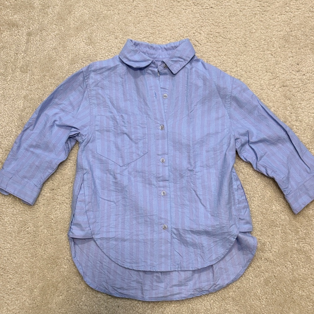 Zara Girls Blue Striped Button-Up Shirt sz 6